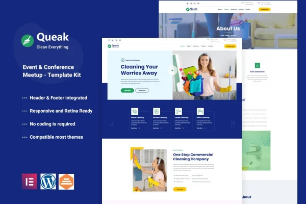 Queak cleaning service Elementor template kit preview