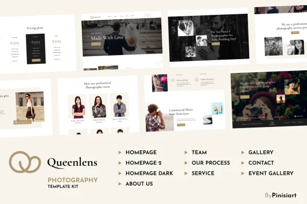 Queenlens photography and portfolio Elementor template kit preview