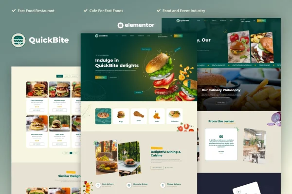 Quick Bite restaurant and cafe Elementor Pro template kit preview