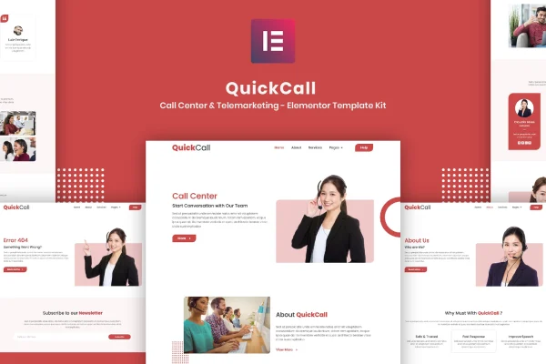Quick Call call center Elementor template kit preview