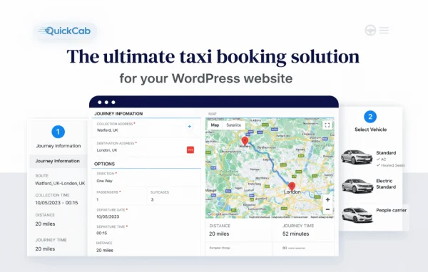 QuickCab taxi and ride booking plugin banner