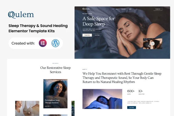 Qulem sleep therapy and sound healing Elementor template kit preview