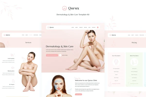 Qurux dermatology and skin care Elementor template kit preview