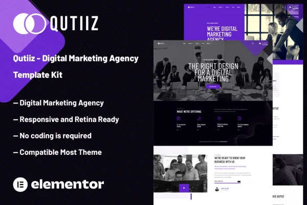 Qutiiz digital marketing agency Elementor template kit cover image