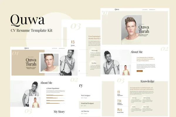 Quwa CV resume Elementor template kit preview with homepage layouts
