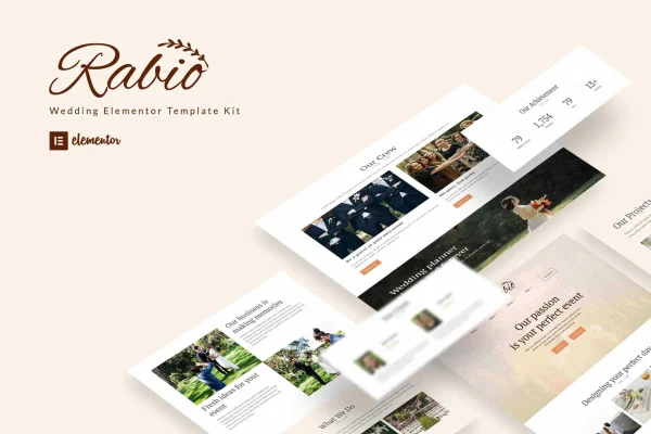 Rabio wedding event organizer Elementor template kit cover image