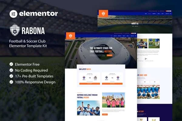Rabona football and soccer club Elementor template kit preview