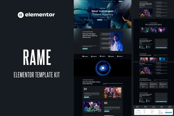 Rame voice over services Elementor Pro template kit preview