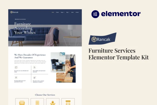 Rancak furniture services Elementor template kit cover showing page layouts