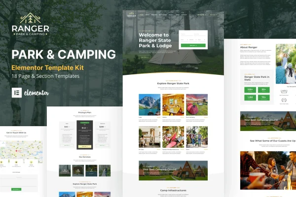 Ranger camping and adventure Elementor template kit preview