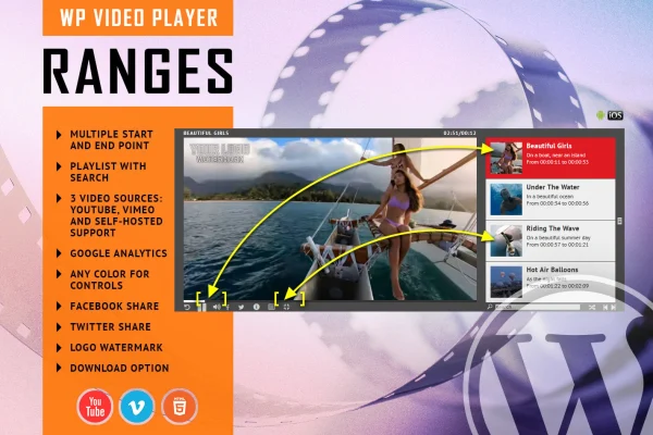 Ranges video player plugin banner showing a video with a segmented interval playlist