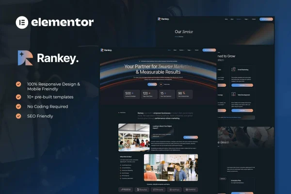 Rankey digital marketing agency Elementor template kit preview