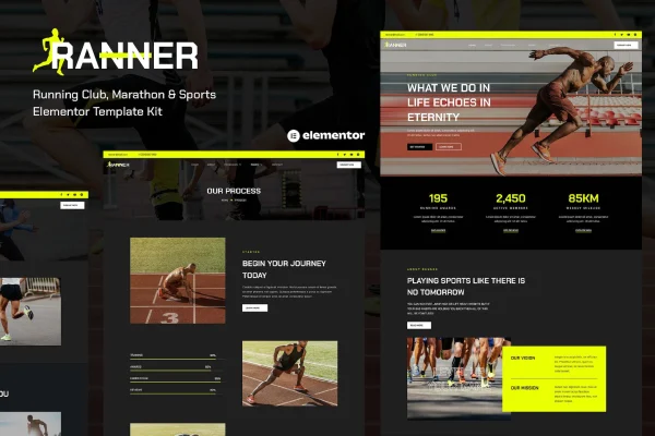 Ranner marathon running club and sports Elementor template kit preview