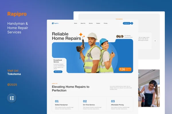 Rapipro handyman and home repair Elementor template kit preview