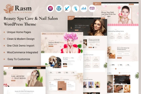 Rasm beauty spa and nail salon WordPress theme preview