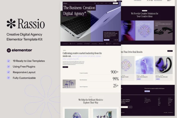Rassio creative digital agency Elementor template kit preview