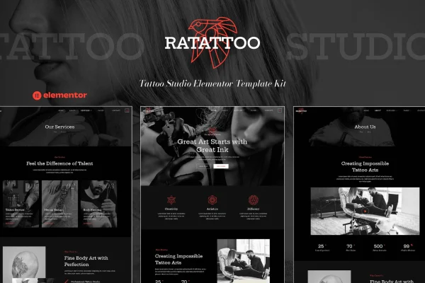 Ratattoo tattoo studio Elementor template kit preview
