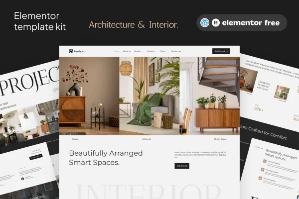 Rauhum architecture and interior Elementor template kit preview
