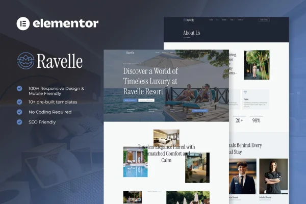 Ravelle luxury hotel and resort Elementor template kit preview