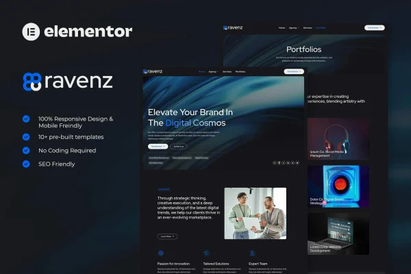 Ravenz creative digital agency Elementor template kit preview