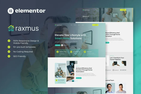 Raxmus smart home automation Elementor template kit preview