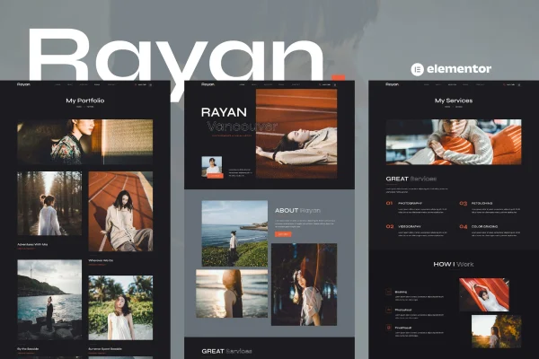 Rayan photography and portfolio Elementor template kit preview