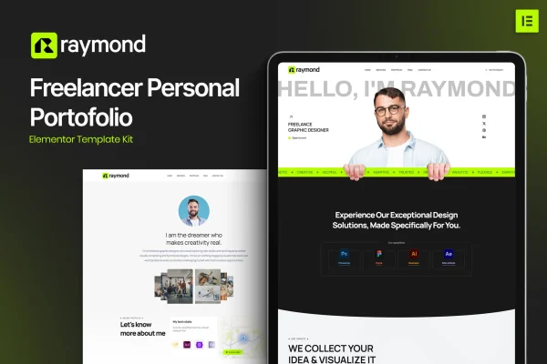 Raymond freelancer personal portfolio Elementor template kit preview