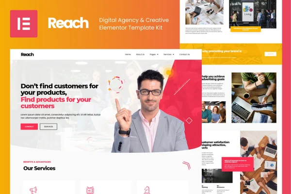 Reach digital agency and creative Elementor template kit preview