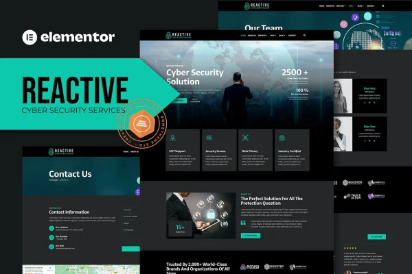 Reactive cyber security services Elementor template kit page previews