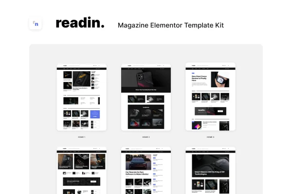 Readin blog and magazine Elementor template kit preview