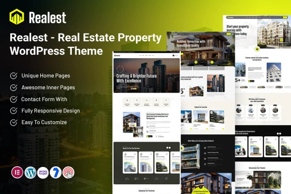 Realest real estate WordPress theme preview with property listings