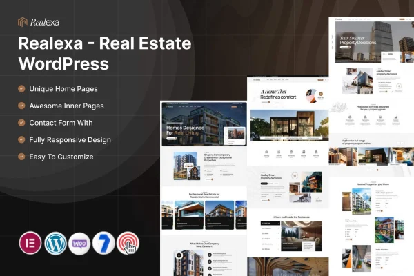Realexa real estate WordPress theme preview with property listings