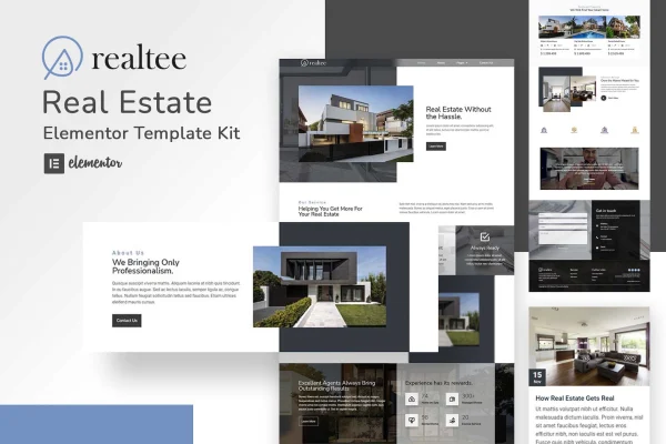 Realtee real estate Elementor template kit cover image