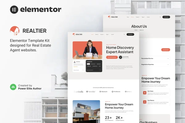 Realtier real estate Elementor template kit cover image