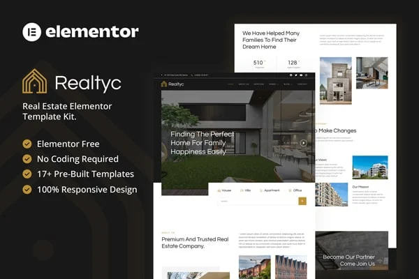 Realtyc real estate Elementor template kit preview