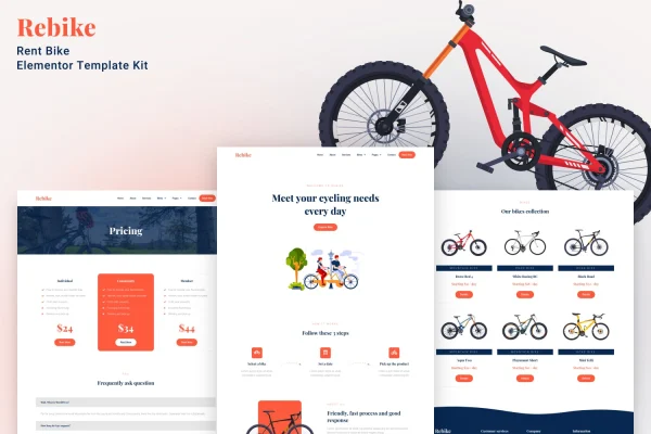 Rebike bike rental Elementor template kit cover image