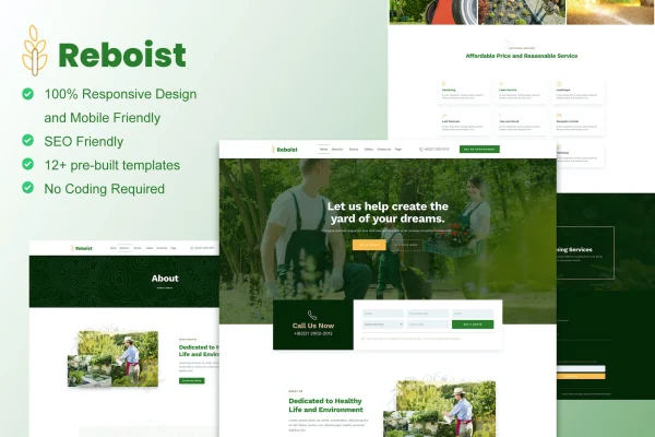 Reboist landscape and gardening Elementor template kit preview