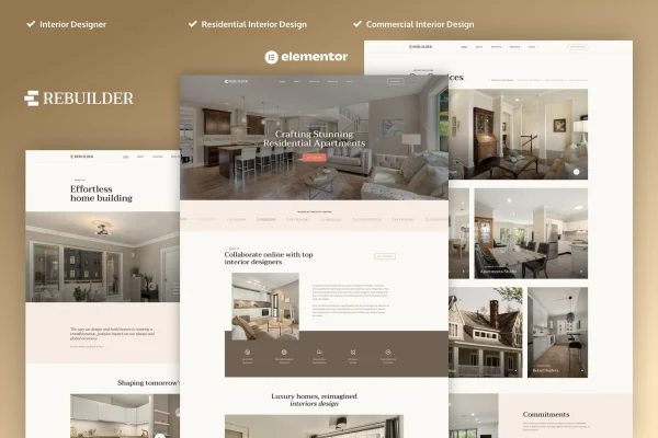 Rebuilder architecture and interior design Elementor template kit cover