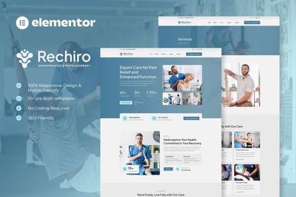 Rechiro chiropractic and physiotherapy Elementor template kit preview