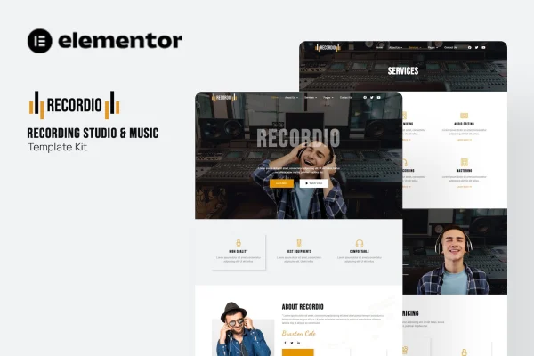 Recordio recording studio Elementor template kit cover image