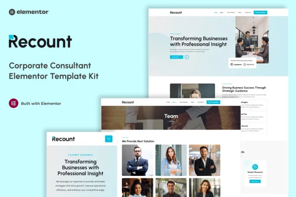 Recount corporate consultant Elementor template kit preview