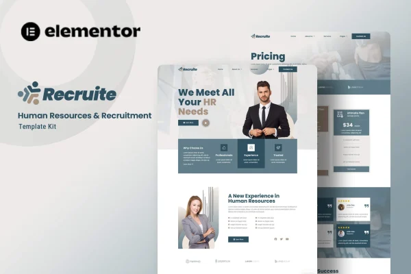 Recruite HR and recruitment Elementor template kit preview