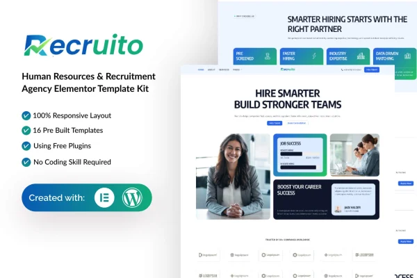 Recruito Elementor template kit preview for HR and recruitment agency websites