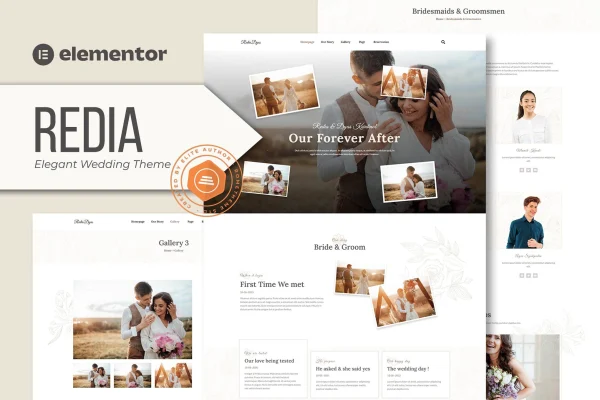 Redia elegant wedding Elementor template kit cover image