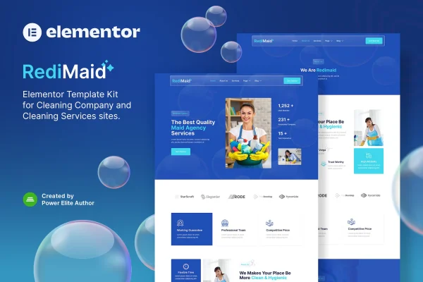 Redimaid cleaning and maid service Elementor template kit preview