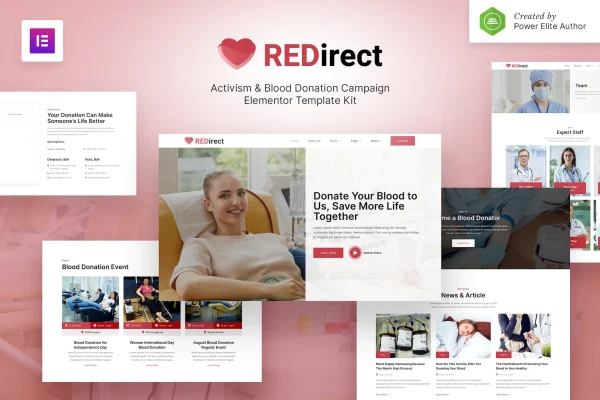 Redirect blood donation campaign and activism Elementor template kit preview