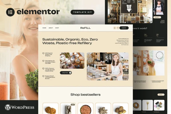 ReFill zero waste shop Elementor Pro template kit preview
