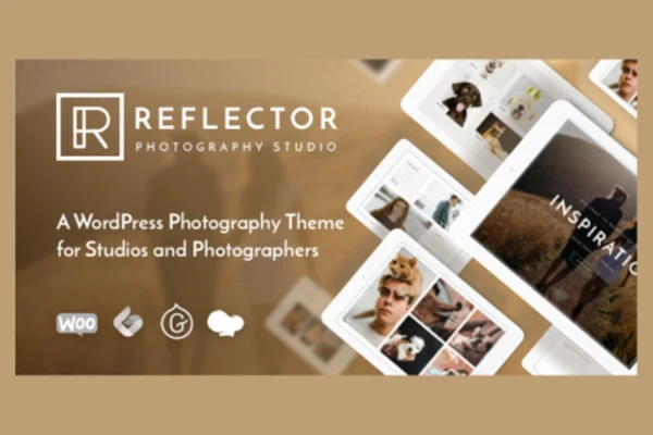 Reflector Photography WordPress theme preview with photo portfolio layouts