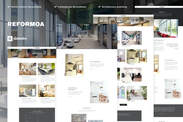 Reformoa architecture and interior design Elementor template kit preview