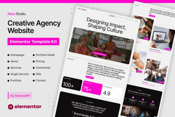 RekaStudio design agency and portfolio Elementor Pro template kit preview